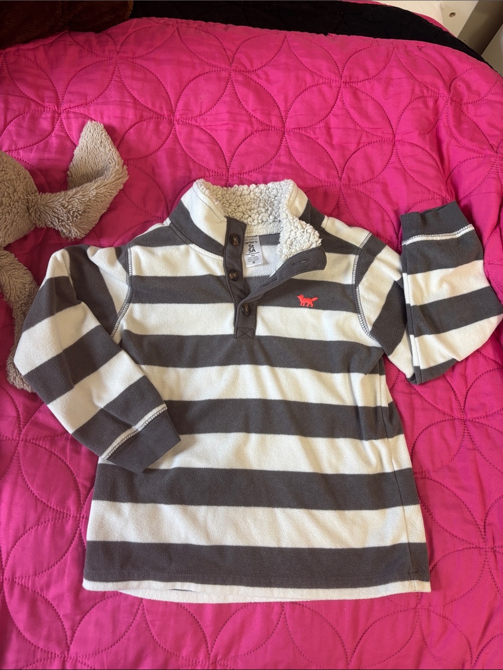 Carter's Gray & White Striped Sherpa Collar Pullover Hoodie